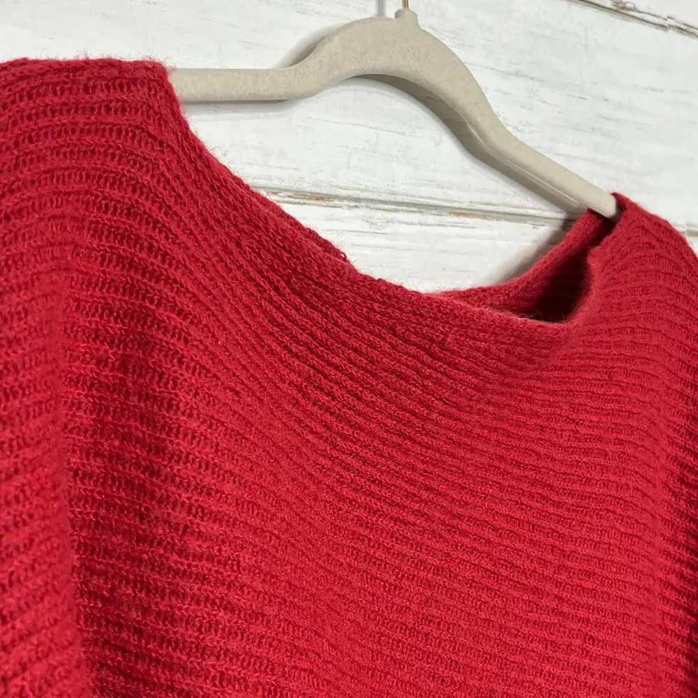 Free People Oversized Red Knit Sweater Slouchy Dolman Sleeves Size Medium